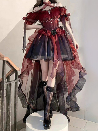 レッド クリスマス ゴシック ロリータ ドレス リボン 赤 ピンク 白 サッシュ ホルターネック
