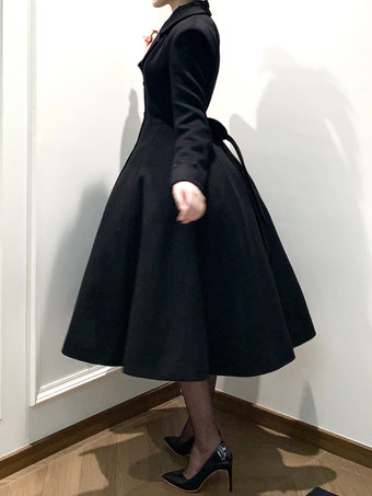 Abrigo Lolita gótico clásico abrigo negro con fajín abrigo Lolita de invierno