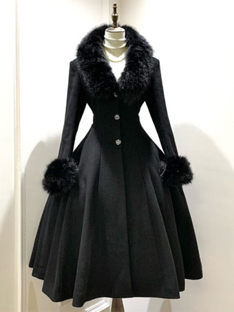 Abrigo Lolita gótico clásico abrigo negro con fajín abrigo Lolita de invierno