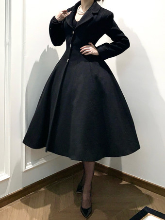 Abrigo Lolita gótico clásico abrigo negro con fajín abrigo Lolita de invierno