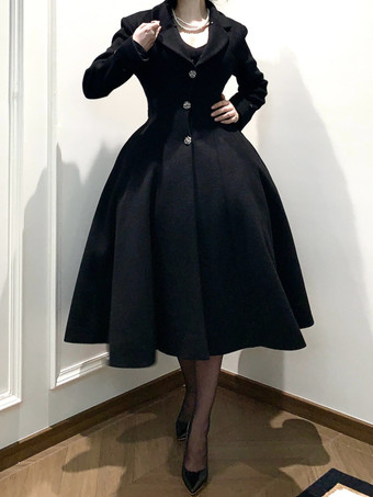 Abrigo Lolita gótico clásico abrigo negro con fajín abrigo Lolita de invierno