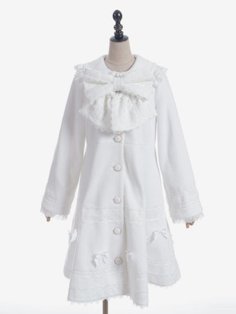 スイートロリータコート ソフトピンクパープルリボンレース長袖オーバーコート 冬用ロリータコート