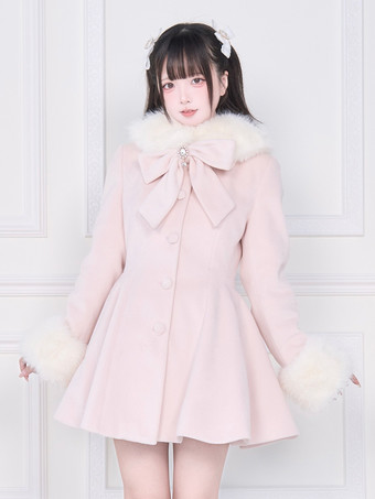 スイートロリータコート ピンク ブラック リボン オーバーコート 長袖 秋 ロリータコート