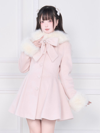 スイートロリータコート ピンク ブラック リボン オーバーコート 長袖 秋 ロリータコート