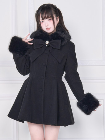 ブラック スイートロリータコート ピンク ブラック リボン オーバーコート 長袖 秋 ロリータコート