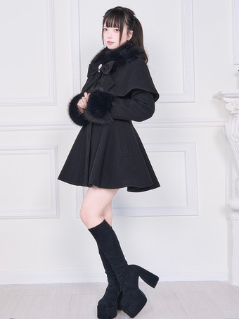 スイートロリータコート ピンク ブラック リボン オーバーコート 長袖 秋 ロリータコート