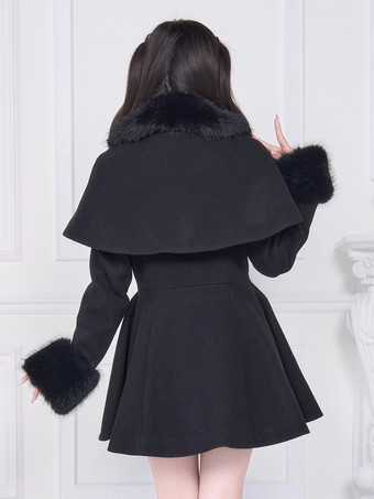 スイートロリータコート ピンク ブラック リボン オーバーコート 長袖 秋 ロリータコート