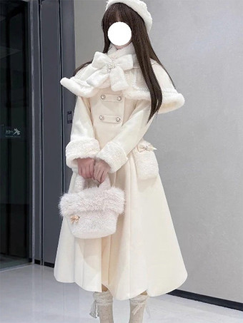 スイートロリータコート ピンクホワイトリボン付きマントオーバーコート 冬用ロリータコート