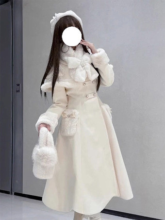 スイートロリータコート ピンクホワイトリボン付きマントオーバーコート 冬用ロリータコート