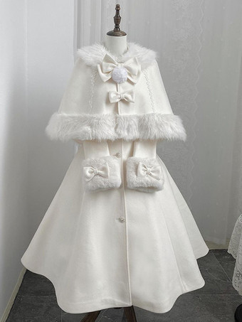 WeißSweet Lolita Mäntel weiße Schleifen Umhang Poncho Winter Lolita Mantel