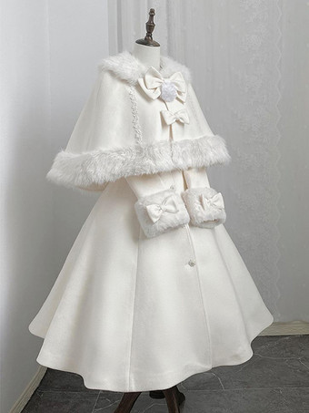 Sweet Lolita Mäntel weiße Schleifen Umhang Poncho Winter Lolita Mantel