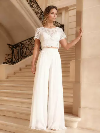white christmas dresses Two Piece Convertible Lace Chiffon Beach Wedding Dresses, AB1572 –  AlineBridal main image 0
