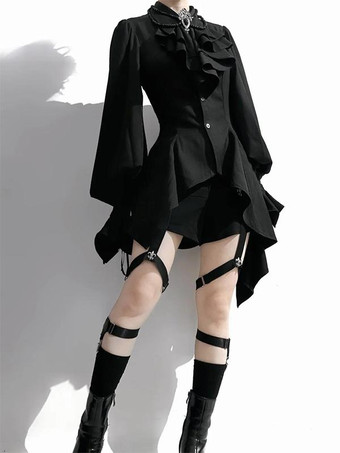 ゴシック王子王子ロリータブラウス黒シャツ長袖フリルロリータシャツ