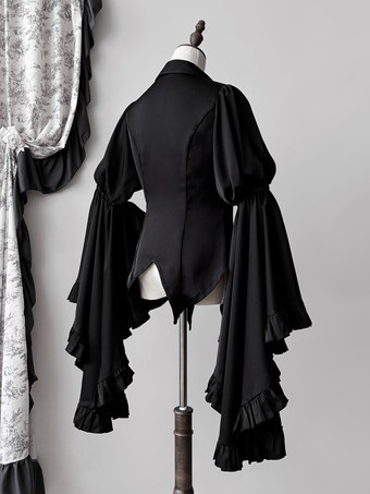 Set di abiti Gothic Lolita con volant neri maniche lunghe a campana top e gonna