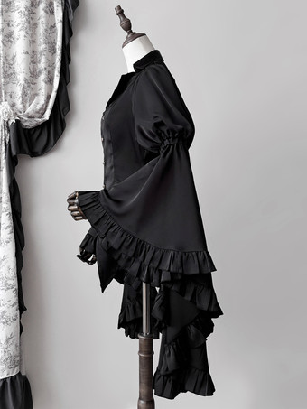 Set di abiti Gothic Lolita con volant neri maniche lunghe a campana top e gonna
