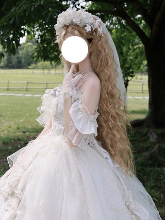 フェアリースイートロリータドレス ノースリーブ フリル スイートドレス シャンパン オフショルダー ウェディングロリータガウン