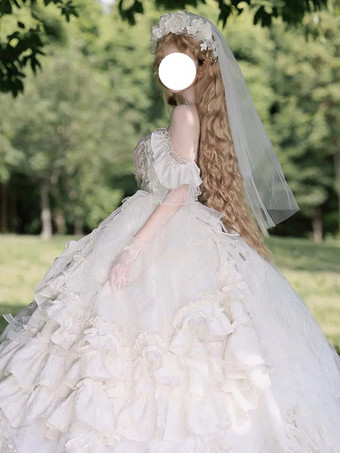 フェアリースイートロリータドレス ノースリーブ フリル スイートドレス シャンパン オフショルダー ウェディングロリータガウン