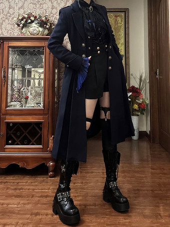 ゴシック王子ロリータコートプリンスブラックロングスリーブオーバーコートポリエステル秋ロリータコートジャケット