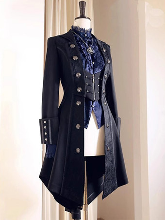 Cappotto Lolita Gothic Ouji Prince Cappotto Nero Trench Manica Lunga Cappotto Lolita