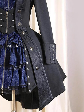 Cappotto Lolita Gothic Ouji Prince Cappotto Nero Trench Manica Lunga Cappotto Lolita