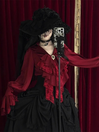 Set di abiti Gothic Lolita con volant neri maniche lunghe a campana top e gonna
