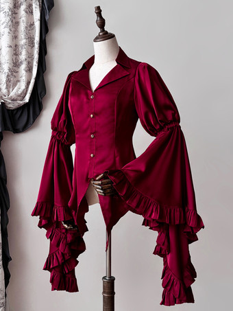 Set di abiti Gothic Lolita con volant neri maniche lunghe a campana top e gonna