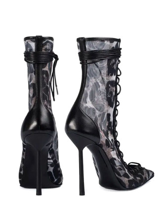 ハイヒールブーツ レディース メッシュ ポインテッドトゥ レースアップ アンクルブーツ