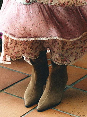 レディースニーハイブーツ スエードポインテッドトゥ キトンヒールブーツ