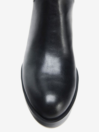 ブラック乗馬ブーツ レディース ラウンドトゥ バックルディテール ニーハイブーツ