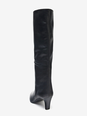 キトンヒールブーツ ブラック ポインテッドトゥ ニーハイブーツ レディース