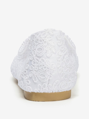 フラットブライダルシューズ ラウンドトゥ パールレース ヴィンテージウェディングシューズ