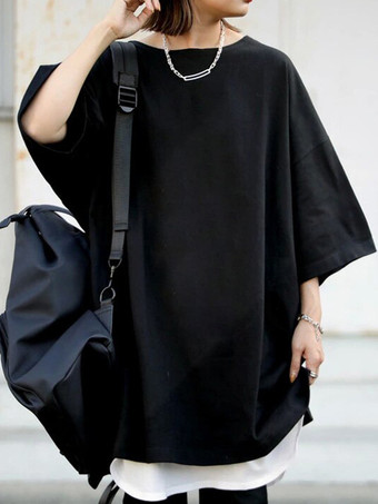 ブラック カジュアルジュエルネックライトアプリコットハーフスリーブトップスTシャツトップスレディースファッション