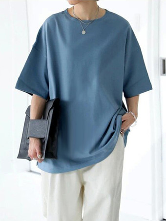 オーシャンブルーカジュアルジュエルネックライトアプリコットハーフスリーブトップスTシャツトップスレディースファッション