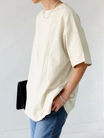 ライト アプリコットカジュアルジュエルネックライトアプリコットハーフスリーブトップスTシャツトップスレディースファッション