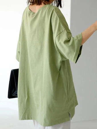 カジュアルジュエルネックライトアプリコットハーフスリーブトップスTシャツトップスレディースファッション