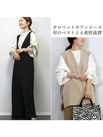 カジュアル ジュエルネック ランタンスリーブ ホワイト 長袖 スプリットフロント トップ シャツ ブラウス トップス レディース ファッション