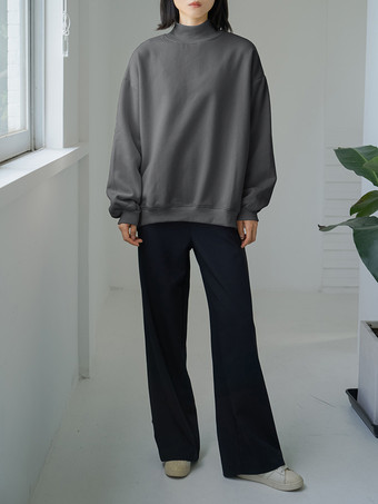 ダークグレー カジュアルハイカラーブラック長袖トップススウェットシャツ/パーカートップスレディースファッション