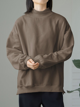 ブラウン カジュアルハイカラーブラック長袖トップススウェットシャツ/パーカートップスレディースファッション