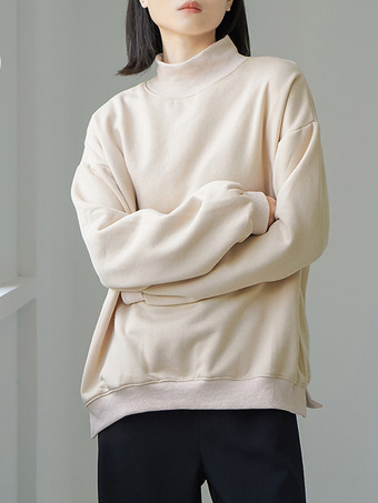 アプリコットカジュアルハイカラーブラック長袖トップススウェットシャツ/パーカートップスレディースファッション