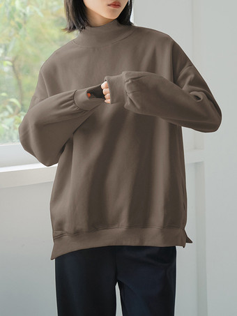 カジュアルハイカラーブラック長袖トップススウェットシャツ/パーカートップスレディースファッション