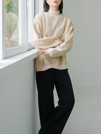 カジュアルハイカラーブラック長袖トップススウェットシャツ/パーカートップスレディースファッション