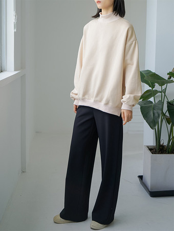 カジュアルハイカラーブラック長袖トップススウェットシャツ/パーカートップスレディースファッション