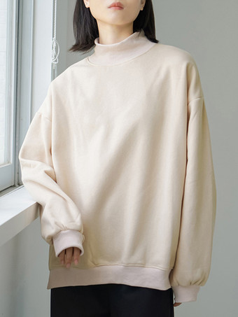 カジュアルハイカラーブラック長袖トップススウェットシャツ/パーカートップスレディースファッション