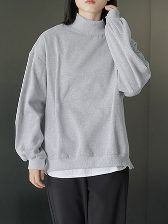 カジュアルハイカラーブラック長袖トップススウェットシャツ/パーカートップスレディースファッション