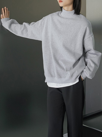 カジュアルハイカラーブラック長袖トップススウェットシャツ/パーカートップスレディースファッション