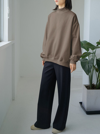 カジュアルハイカラーブラック長袖トップススウェットシャツ/パーカートップスレディースファッション