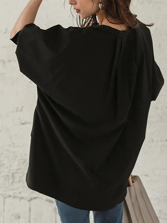 カジュアルスタンドカラーバットウィングスリーブイリュージョンブルーロングスリーブハイローデザインボタントップシャツとブラウストップスレディースファッション