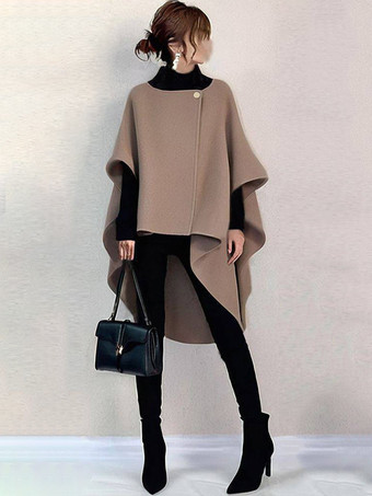 シックなデザインのネックラインのブラウンのハーフスリーブハイローデザイントップスチュニックトップスレディースファッション