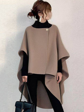 ブラウンシックなデザインのネックラインのブラウンのハーフスリーブハイローデザイントップスチュニックトップスレディースファッション