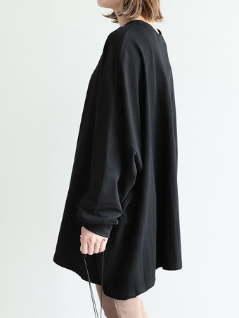 カジュアルジュエルネックグレー長袖トップスチュニックトップスレディースファッション